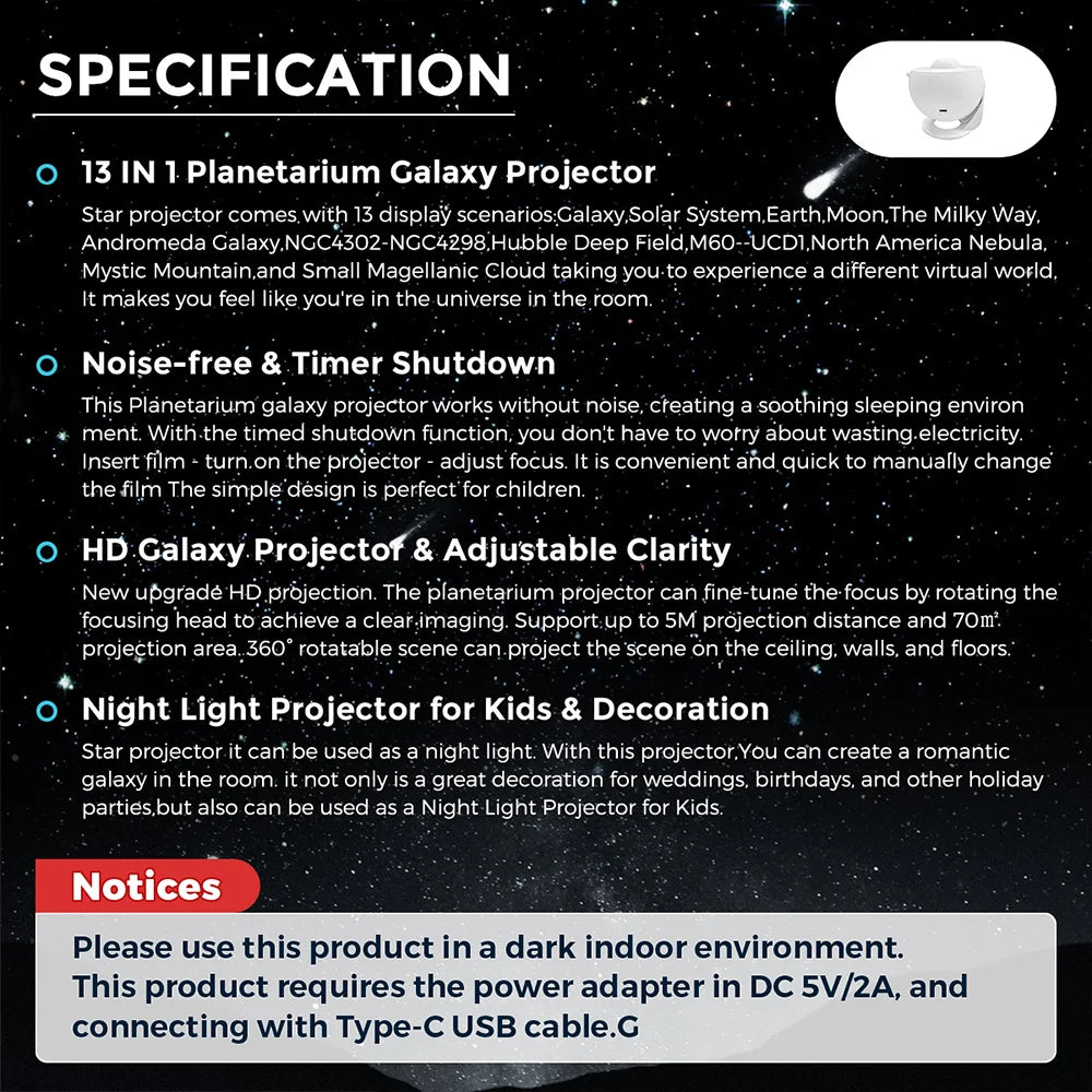 Mexllex-Veilleuse à projection HD, ciel étoilé, globe, galAct, planétarium blanc, lampe LED pour chambre à coucher, Noël, cadeau de fête d'anniversaire
