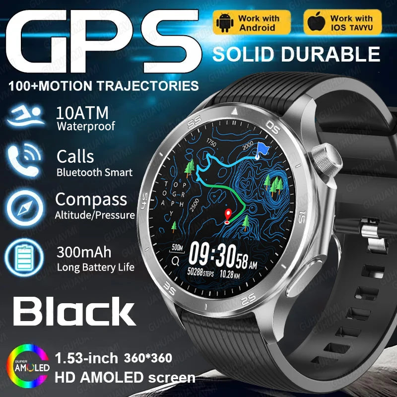 Montre connectée GPS pour hommes, avec boussole, altimètre de pression, étanche IP68, appel Bluetooth, écran AMOLED, nouveau, 2025