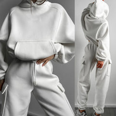 Sweat à capuche costume hiver automne solide survêtement de sport femmes polaire 2 pièces ensemble sport sweats pull survêtement pantalons de survêtement tenue
