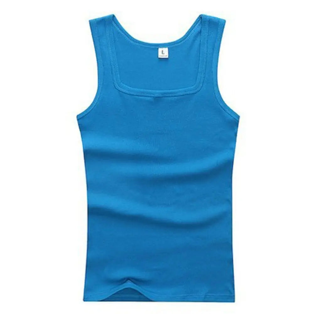 Débardeur élastique Pur coton Sans manches Hommes t-shirt Musculation Fitness T-shirt