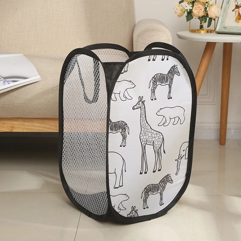Panier à linge pliable de dessin animé, 1 pièce, panier organisateur de grande capacité pour vêtements sales ménagers, sac en maille en Nylon pour le rangement des jouets