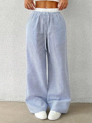Pantalon à jambes larges tissées à rayures pour femmes, décontracté, élégant, pleine longueur, vêtements Y2K, Streetwear, automne hiver 2024