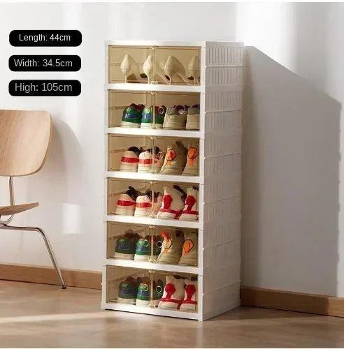 Organisateur de étagères à chaussures pliables pour placard, boîte de rangement de chaussures pliables en plastique, transparente, empilable avec assemblage facile