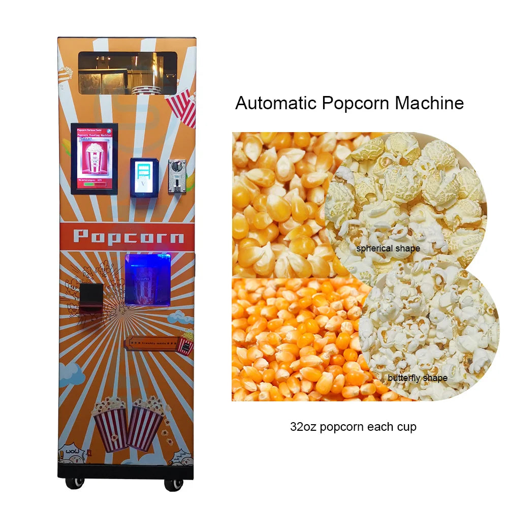 Distributeur automatique de pop-corn commercial industriel, magasins d'alimentation, cinéma avec pièce de monnaie, paiement en espèces, paiement par carte de crédit
