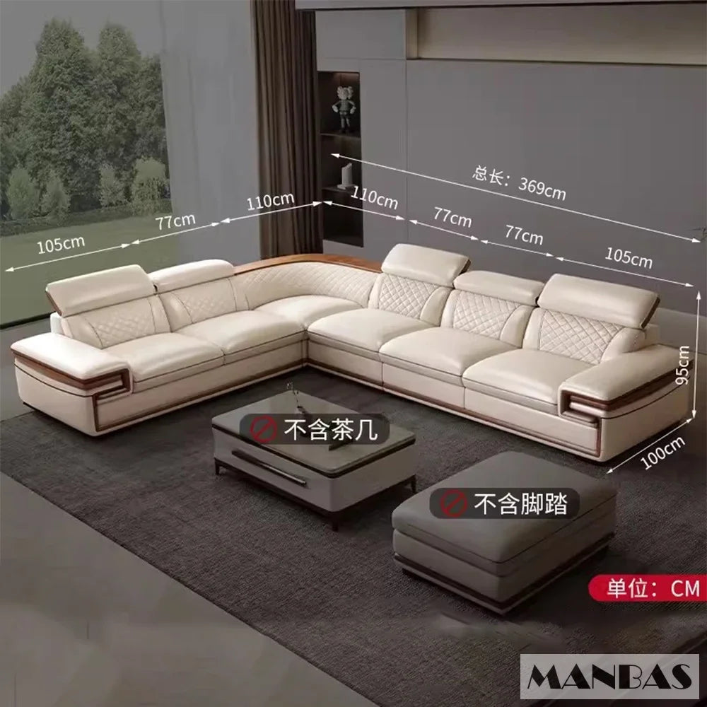 Linlamlim Premium Italian Genuine Leather Sofa Set for Living Room with Adjustable Headrests, Bluetooth Speaker, Wireless Charge