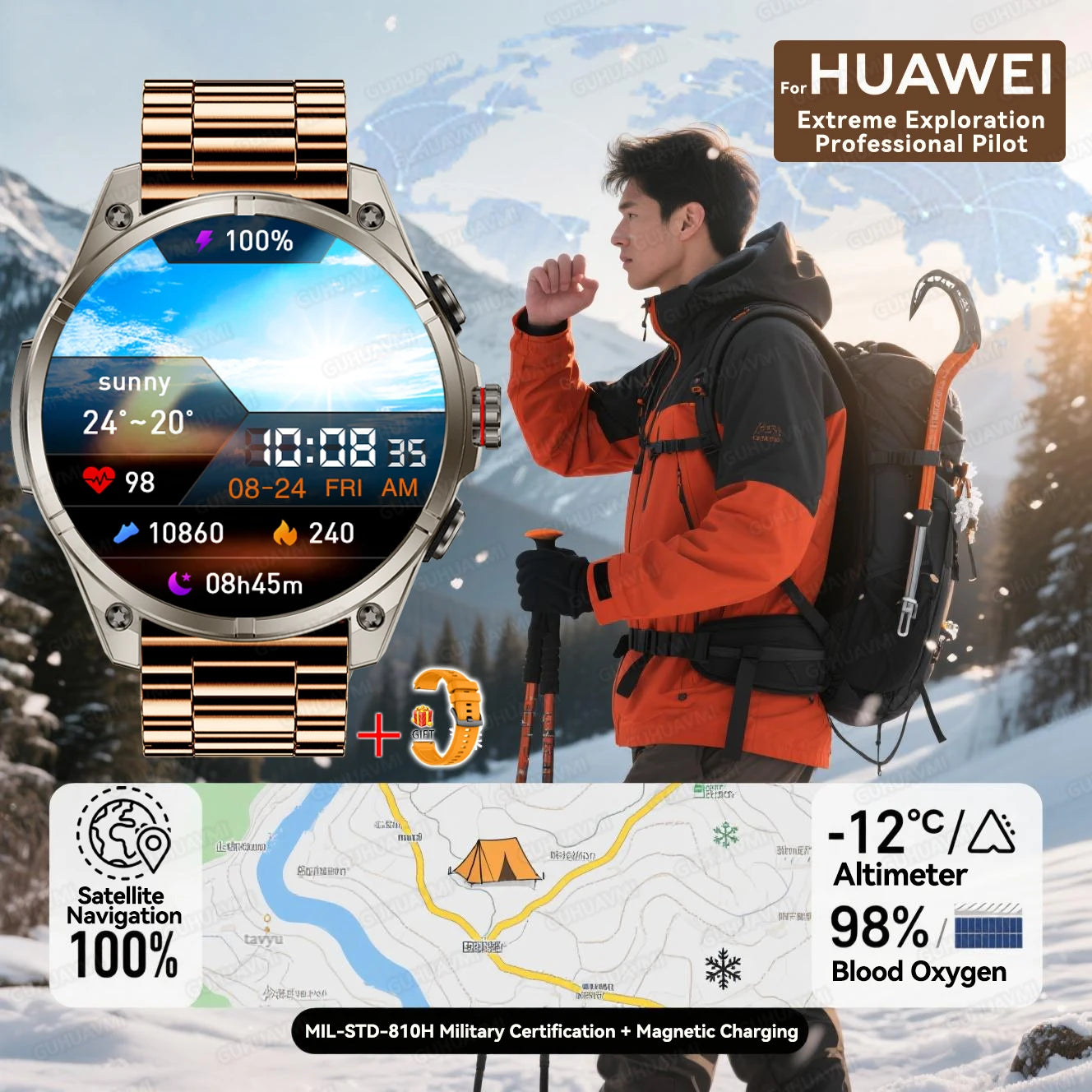 2025 nouvelles montres intelligentes GPS haut de gamme altimètre extérieur baromètre écran AMOLED boussole GPS intégrée sport militaire Smartwatch hommes