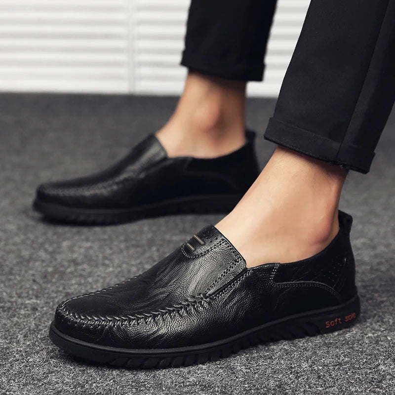 Chaussures en cuir véritable pour hommes, marque de luxe, mocassins formels à enfiler, mocassins italiens noirs, chaussures de conduite, JKPUDUN, 2022