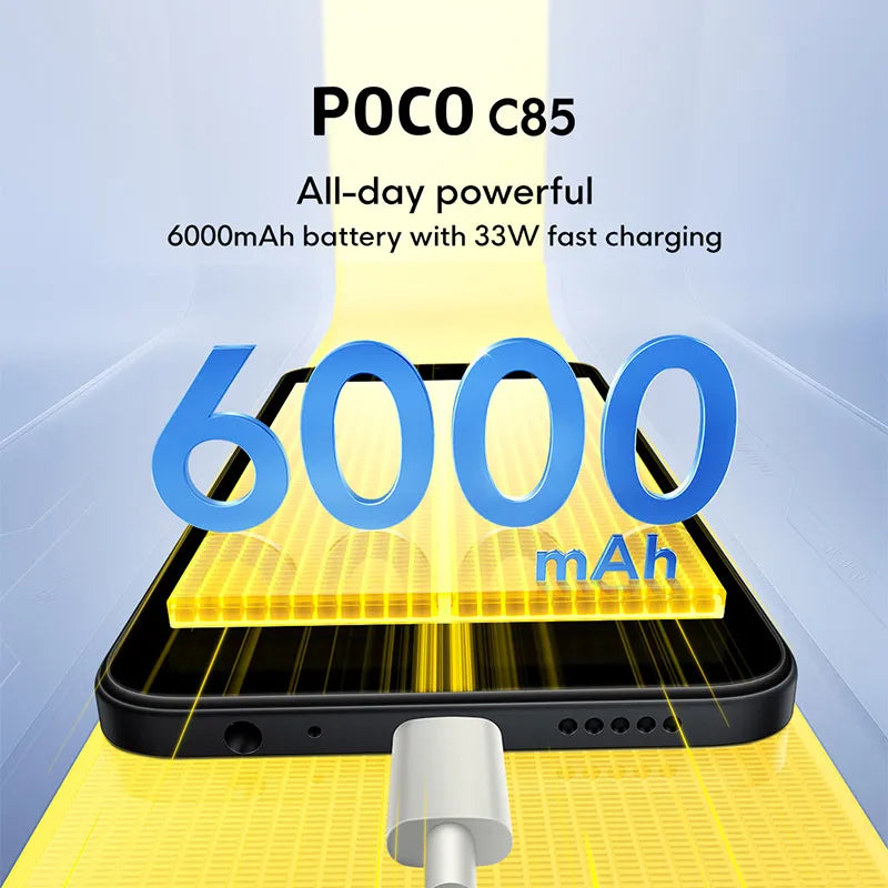 POCO C85 Version mondiale Smartphone MediaTek Helio G81-Ultra 6.9 "affichage Dot Drop batterie 6000mAh 50MP double caméra 33W NFC IP64