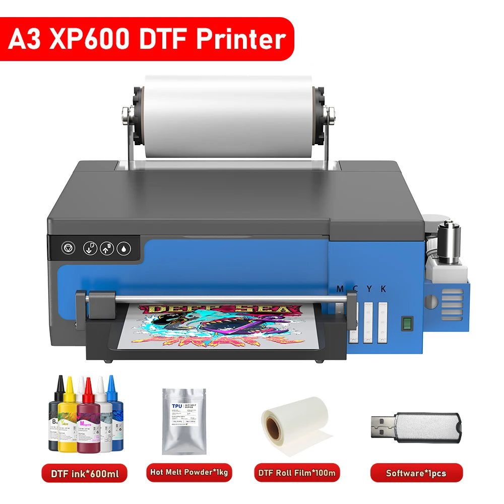 Imprimante A3 XP600 DTF, Machine d'impression par transfert Direct sur Film, impresora dtf a3 avec rouleau d'alimentation, imprimante de t-shirts pour tous les textiles