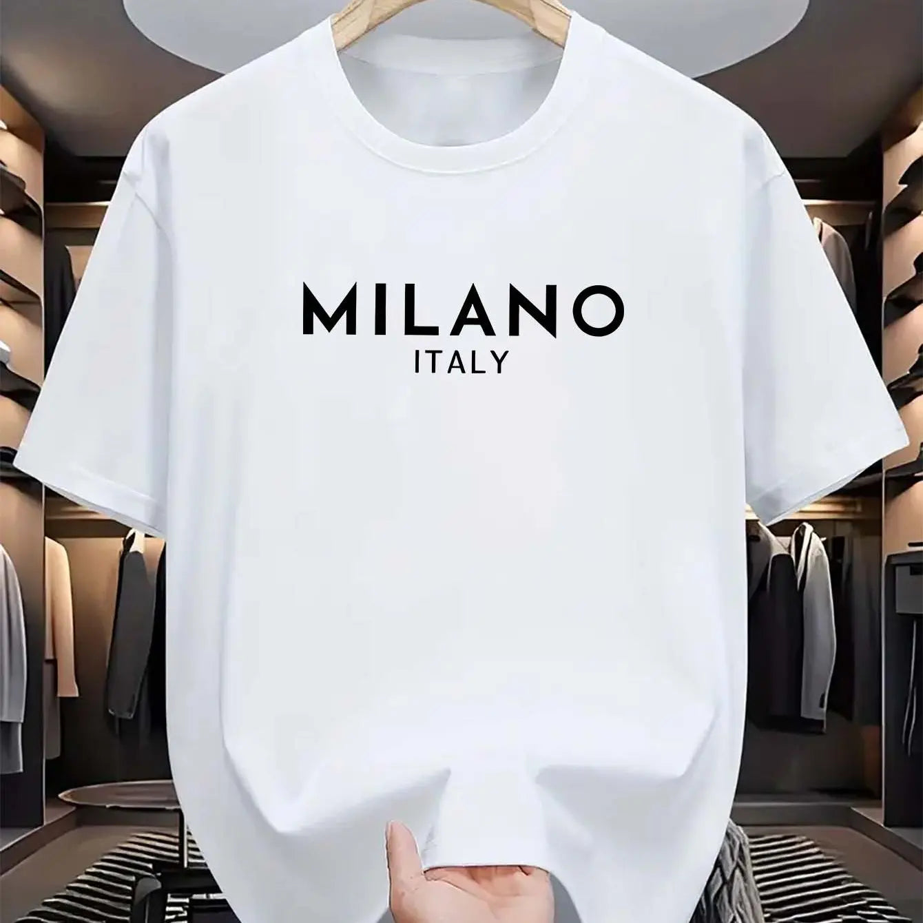 T-shirt à manches courtes et col rond pour hommes, 100% pur coton, décontracté, ample et à la mode, lettre MILANO ITALY imprimée, été