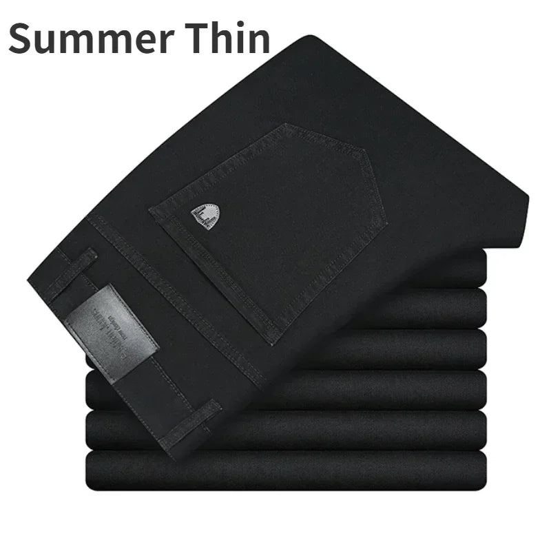 Jean en coton élastique pour hommes, marque fine ou épaisse, mode gris, confortable, Denim, Business, décontracté, taille haute, 2024