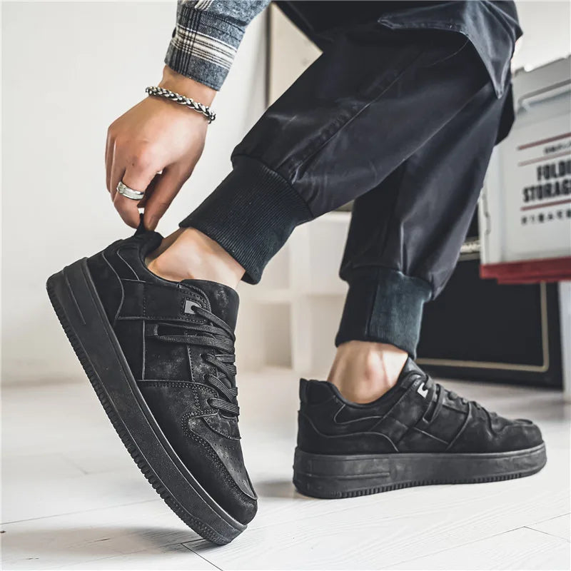 Baskets noires en daim pour hommes, baskets de skateboard rétro bon marché, baskets à plateforme décontractées, chaussures canisées pour hommes, automne