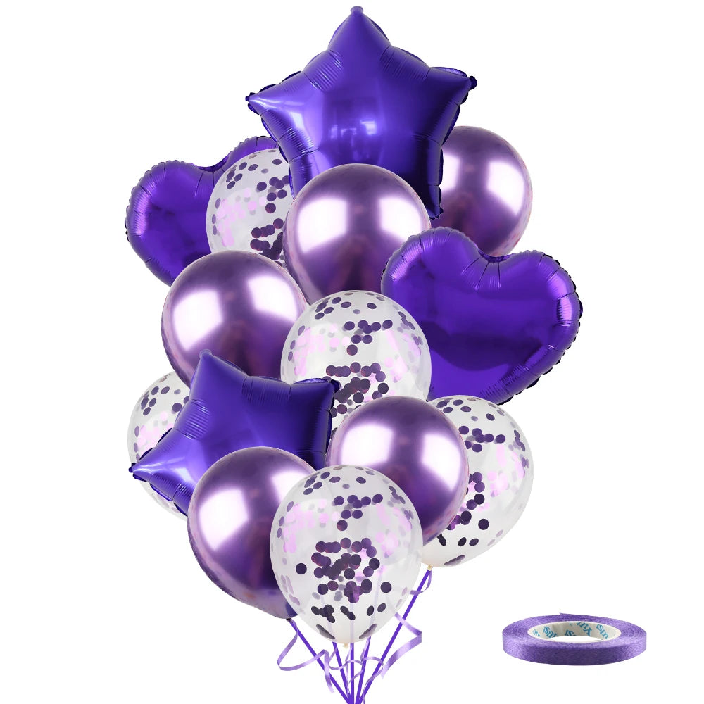 Ballons métalliques en forme d'étoile et de cœur, 14 pièces, ensemble de confettis or rouge bleu rose pour joyeux anniversaire, réception-cadeau pour bébé, mariage