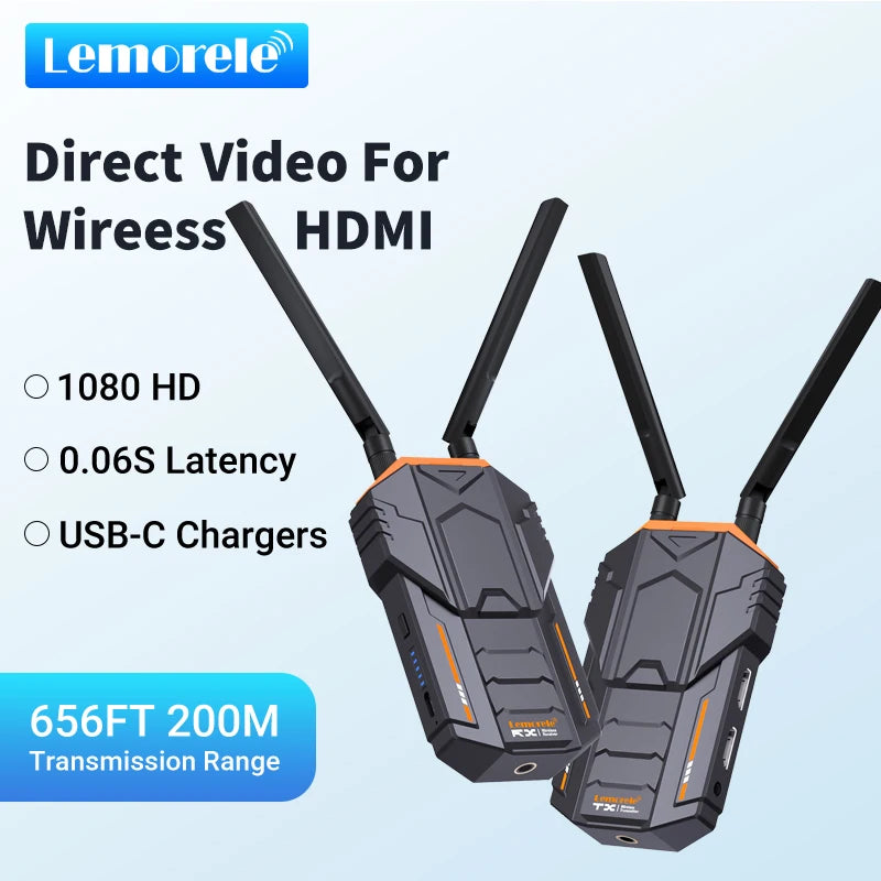 Lemorele Kit d’extension sans fil 200M 5.8Ghz Émetteur et récepteur HDMI Extender vidéo pour appareil photo reflex numérique PC portable