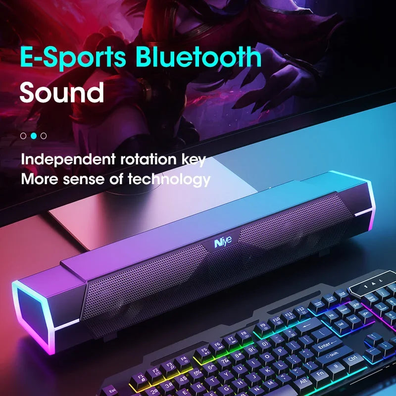 Barre de son RGB haut-parleurs d'ordinateur Bluetooth 5.3 USB haut-parleur filaire Surround stéréo caisson de basses barre de son pour ordinateur portable ordinateur portable