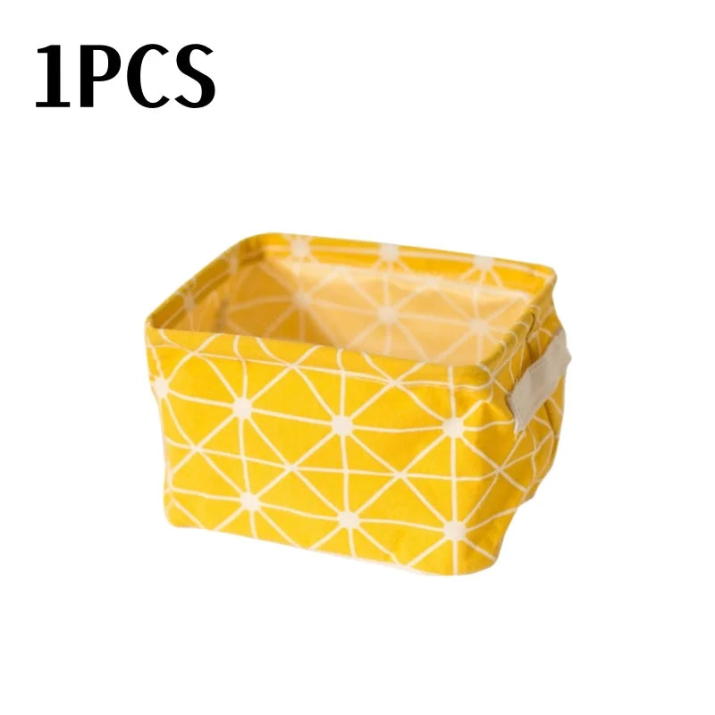 Petit panier de rangement en toile pliable avec poignée, boîte de rangement de bureau en coton et lin, petit panier de rangement étanche frais 1 pièce