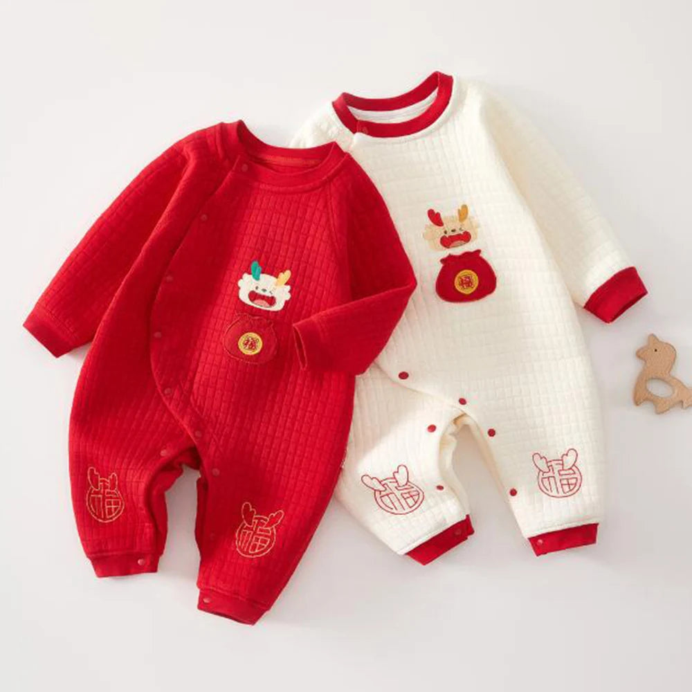 Barboteuse de noël pour bébé, manches longues, matelassée, chaude, unisexe, vêtements pour nouveau-né, garçons et filles, combinaisons pour nourrissons du nouvel an, automne et hiver