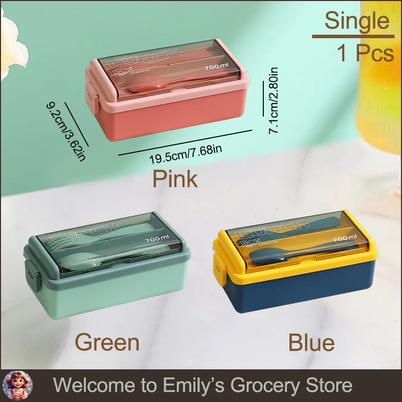 Boîte à déjeuner Portable pour enfants, avec fourchette et cuillère, boîtes à Bento en plastique Double couche pour micro-ondes, ensemble de vaisselle, conteneur de stockage des aliments