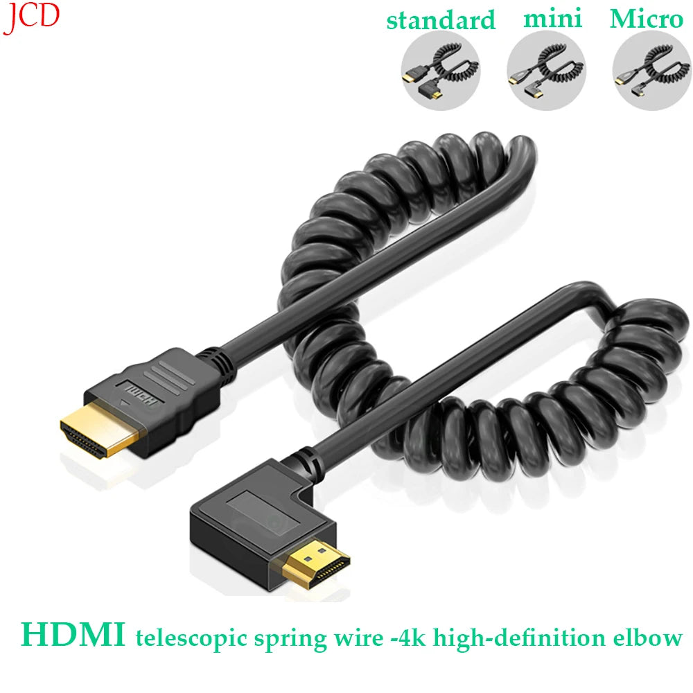 Câble HDMI vers Mini HDMI, câble Micro adaptateur, câble à ressort télescopique coudé HDMI, caméra SLR haute définition 4k, 1 pièce