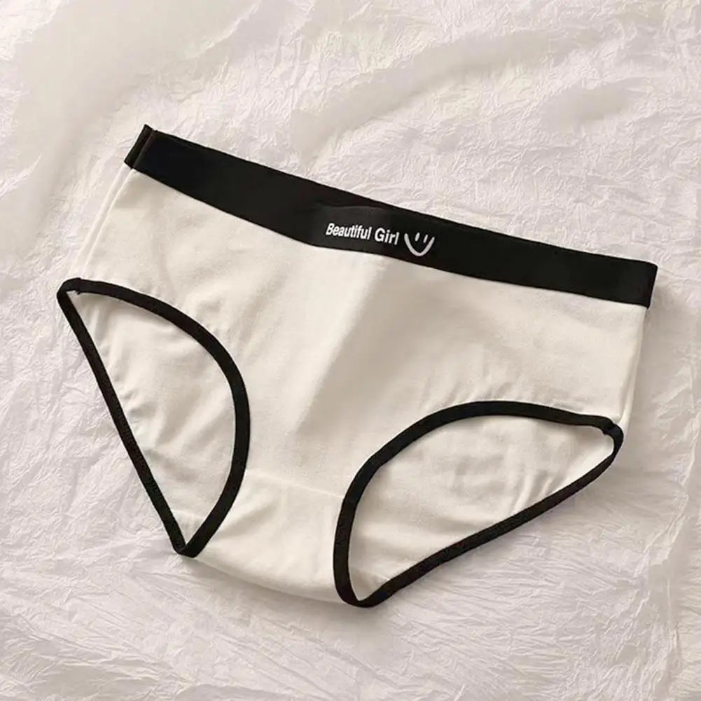 Women Panties Seamless Mid Waist Contrast Color Letter Pattern Elastic Underwear Japanese Style Lady Briefs Underpants