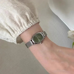 Petit cadran ovale montre verte Simple en acier inoxydable dames montres marque femmes de luxe cadeau montre à Quartz livraison directe