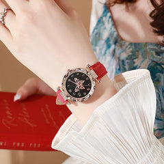 Montres papillon en perles roses pour femmes, montre-Bracelet décontractée avec strass, Simple, horloge à Quartz pour dames