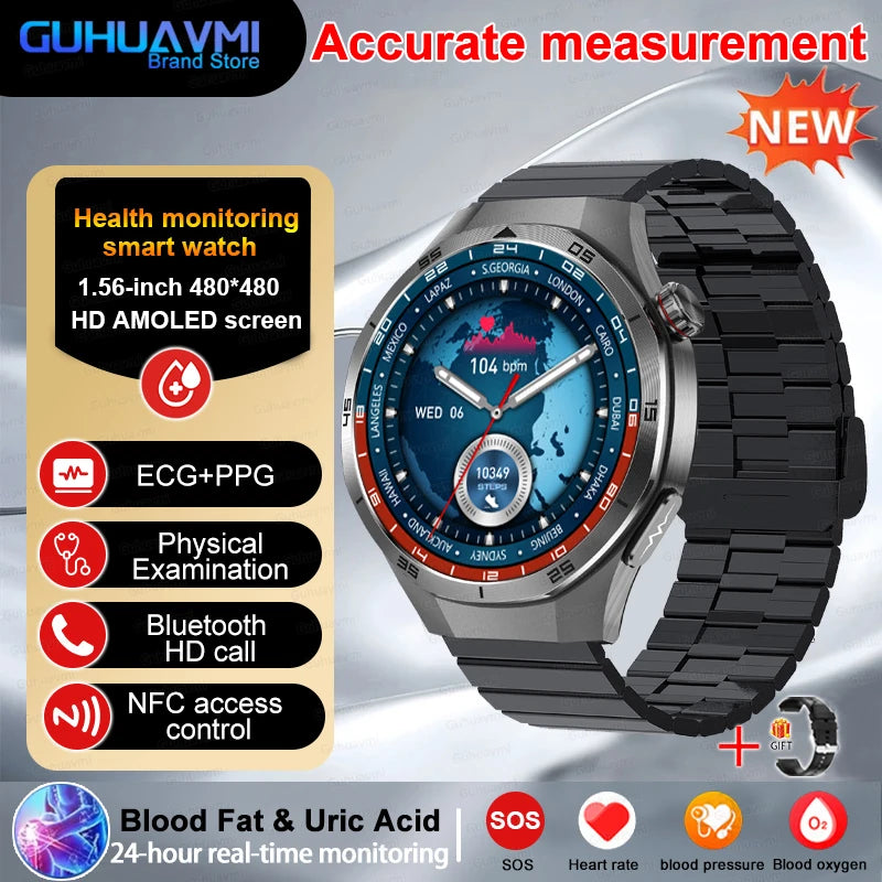 2025 nouveau pour HUAWEI montres de santé lipides sanguins acide uricique pression artérielle analyse du corps montre intelligente ECG + PPG horloge Smartwatch hommes