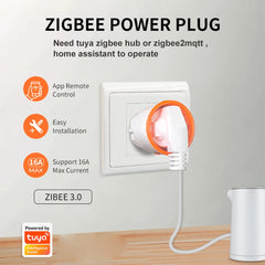 Prise d'alimentation intelligente Tuya Zigbee 3.0, 16a, prise ue, compteur 3680W, télécommande, fonctionne avec Zigbee2mqttt et Hub Tuya Assistant domestique