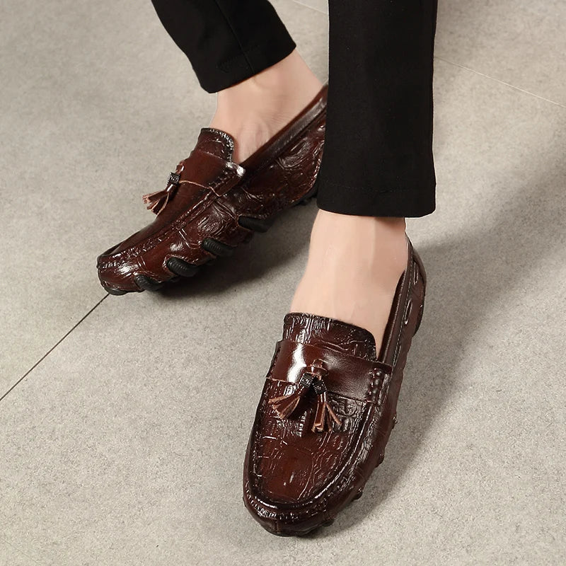 Hommes en cuir véritable chaussures d'affaires motif Crocodile mocassins mode mocassins mâle conduite appartements confortable sans lacet homme chaussures décontractées