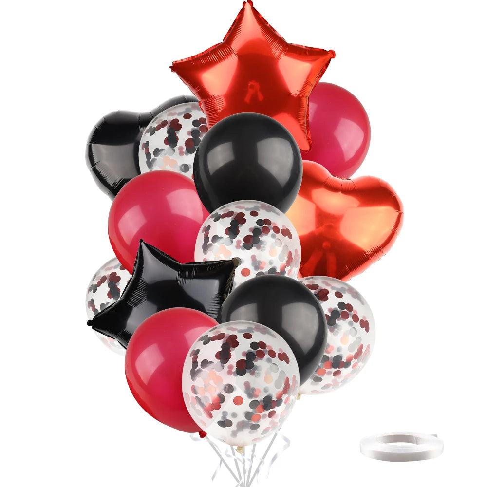 Ballons métalliques en forme d'étoile et de cœur, 14 pièces, ensemble de confettis or rouge bleu rose pour joyeux anniversaire, réception-cadeau pour bébé, mariage