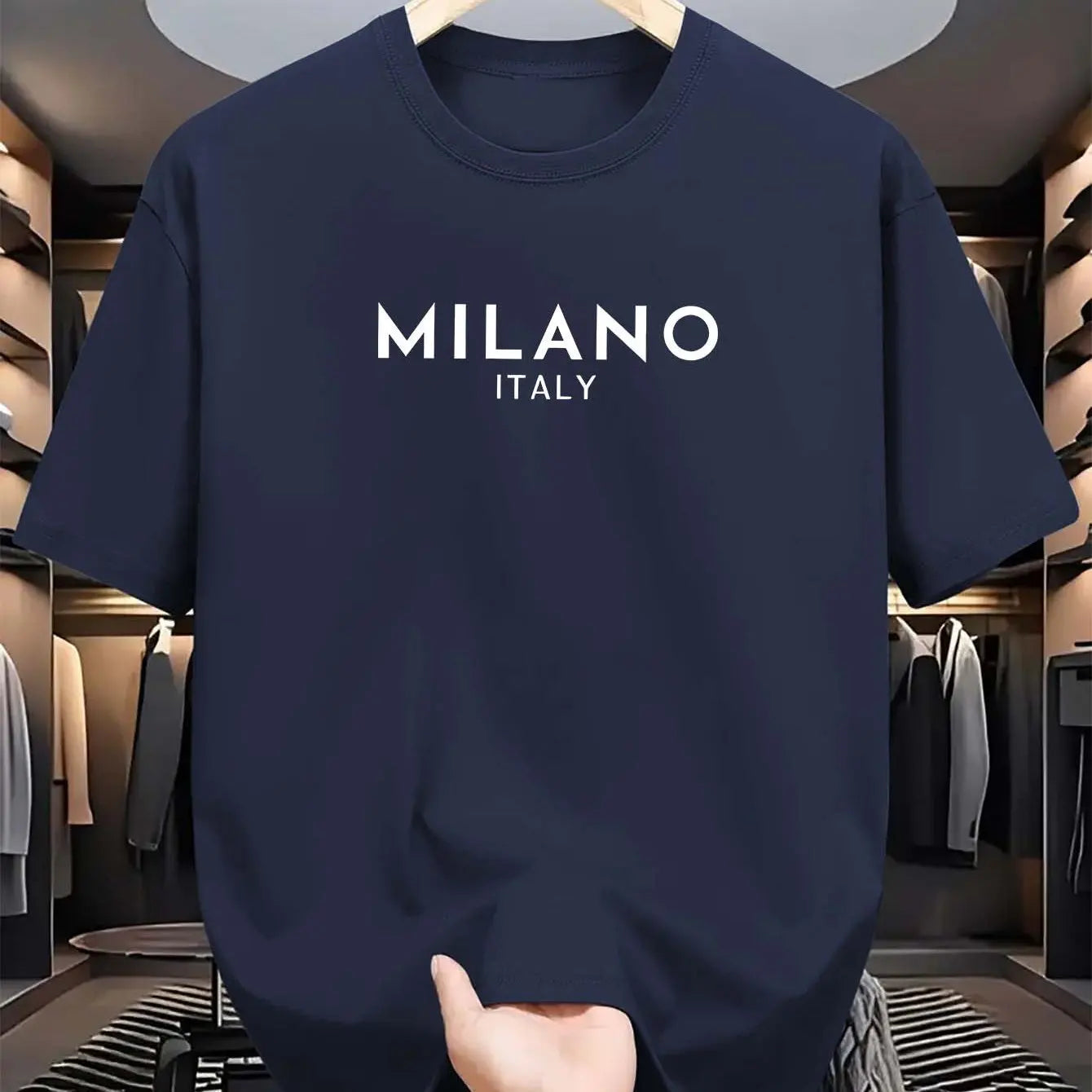 T-shirt à manches courtes et col rond pour hommes, 100% pur coton, décontracté, ample et à la mode, lettre MILANO ITALY imprimée, été