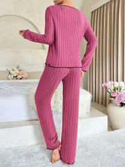 Femmes automne hiver vêtements de nuit côtelé pyjamas ensemble à manches longues haut et pantalons longs 2 pièces ensemble décontracté Homewear vêtements de détente