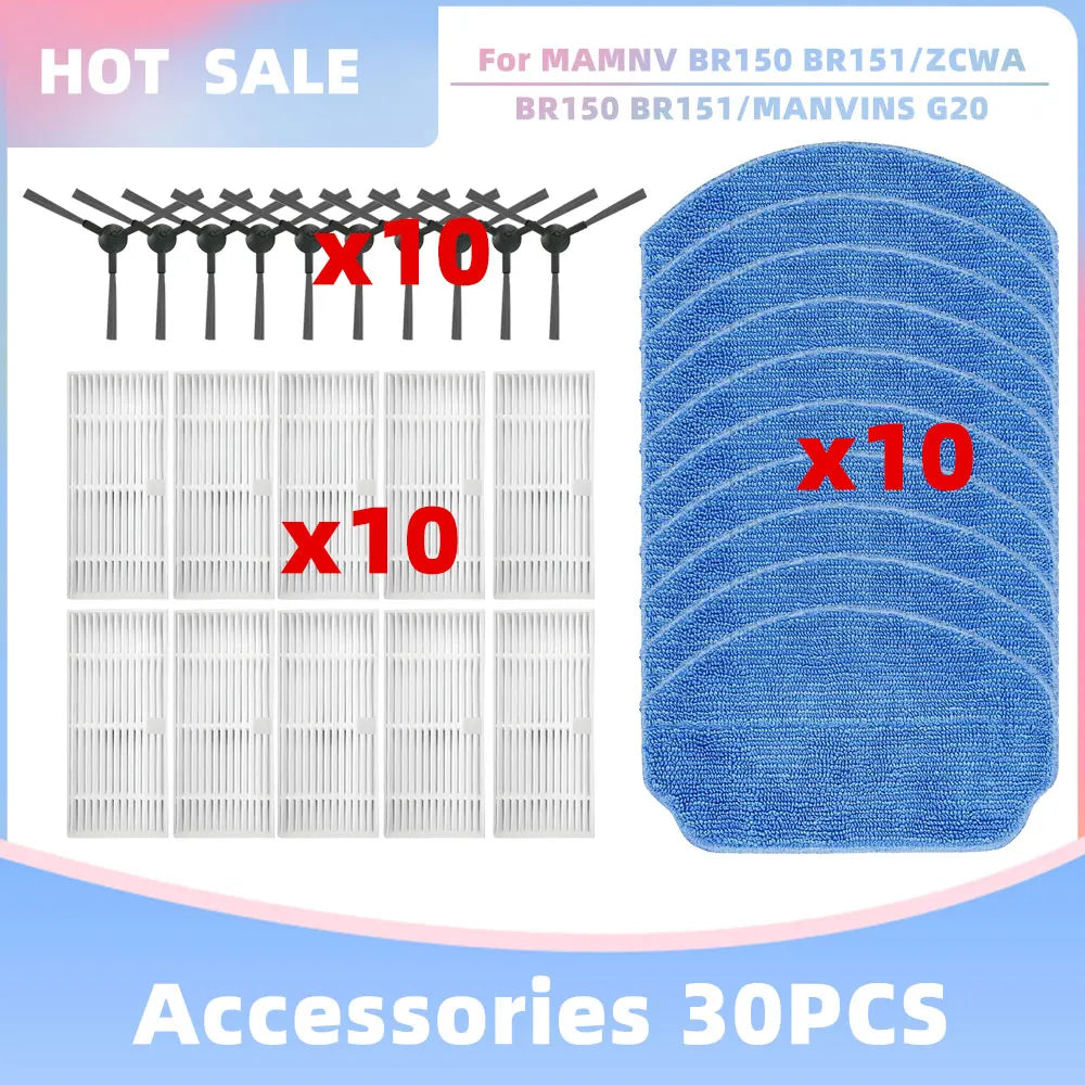 Adapté aux pièces de rechange et accessoires de l'aspirateur  iMartine BR151-Geometric, XIEBro Life BR151, MAMNV BR150 BR151, ZCWA BR150 BR151, MANVINS G20, brosse latérale, filtre HEPA et chiffon pour vadrouille