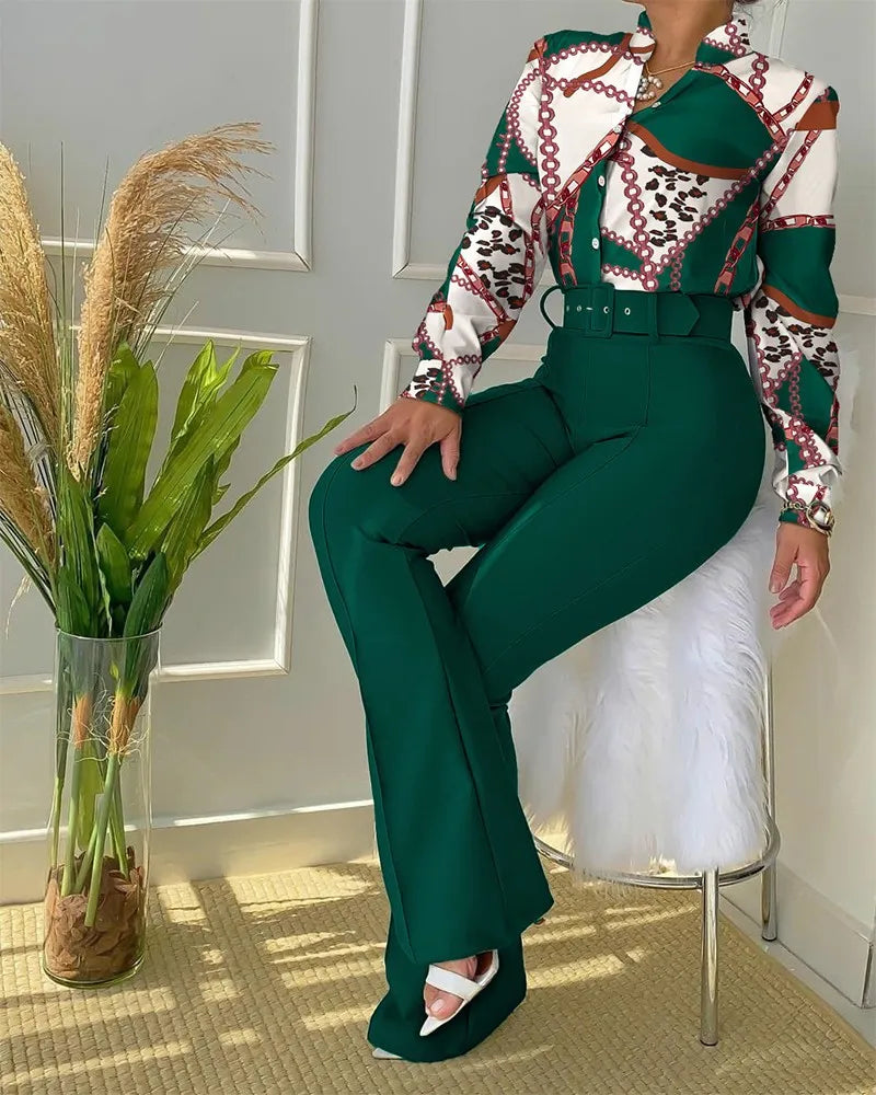 Ensemble 2 pièces pantalon et chemisier à ceinture pour femme, streetwear féminin, tenues décontractées, polyvalent, imbibé, mode, automne, hiver, nouveau, 2023
