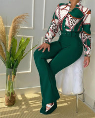 Ensemble 2 pièces pantalon et chemisier à ceinture pour femme, streetwear féminin, tenues décontractées, polyvalent, imbibé, mode, automne, hiver, nouveau, 2023