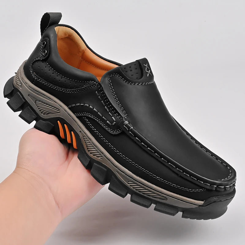Mocassins en cuir de Style rétro pour hommes, chaussures confortables et décontractées, respirantes, pour la conduite, pour voyage, escalade, Camping