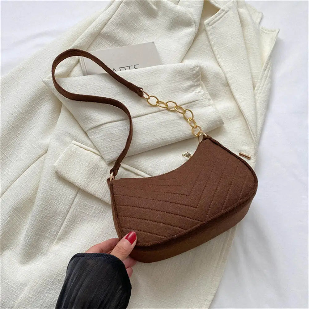 Sacs à bandoulière en tissu feutré pour femmes, pochette sous les bras à petite poignée, pochette de luxe de couleur unie, sac à main avec bourse