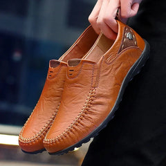 Mocassins en cuir véritable pour hommes, chaussures décontractées à la mode, mocassins confortables, respirants, à enfiler, chaussures de conduite noires, grande taille 47