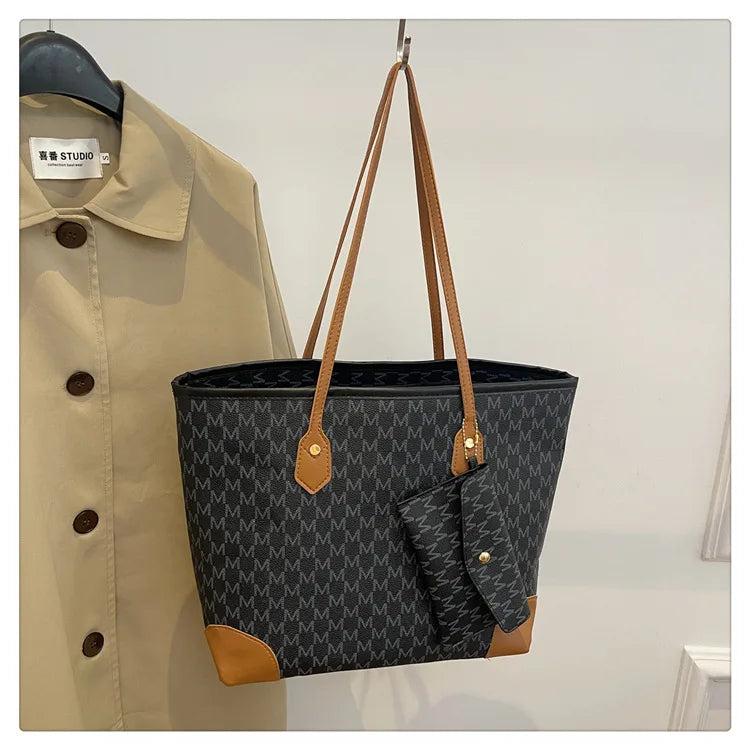 Sacs pour femmes de grande capacité en Europe et aux états-unis, sac à bandoulière rétro lettres classiques, sacs à main de banlieue en PU pour femmes
