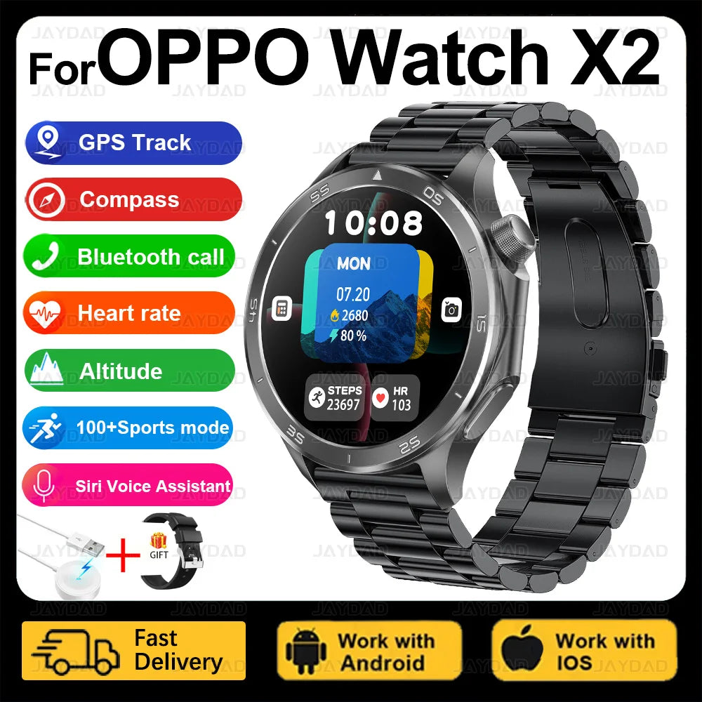 2025 nouveau pour montre OPPO X2 montre intelligente GPS sport piste fréquence cardiaque musique Bluetooth appel IP68 étanche AMOLED montre intelligente