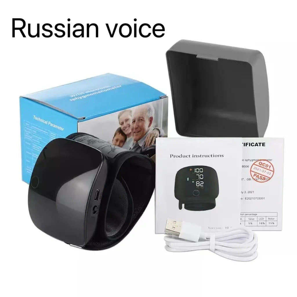 Tensiomètre à chargement vocal au poignet, tensiomètre multifonctionnel, moniteur de fréquence cardiaque, sang grand écran LED
