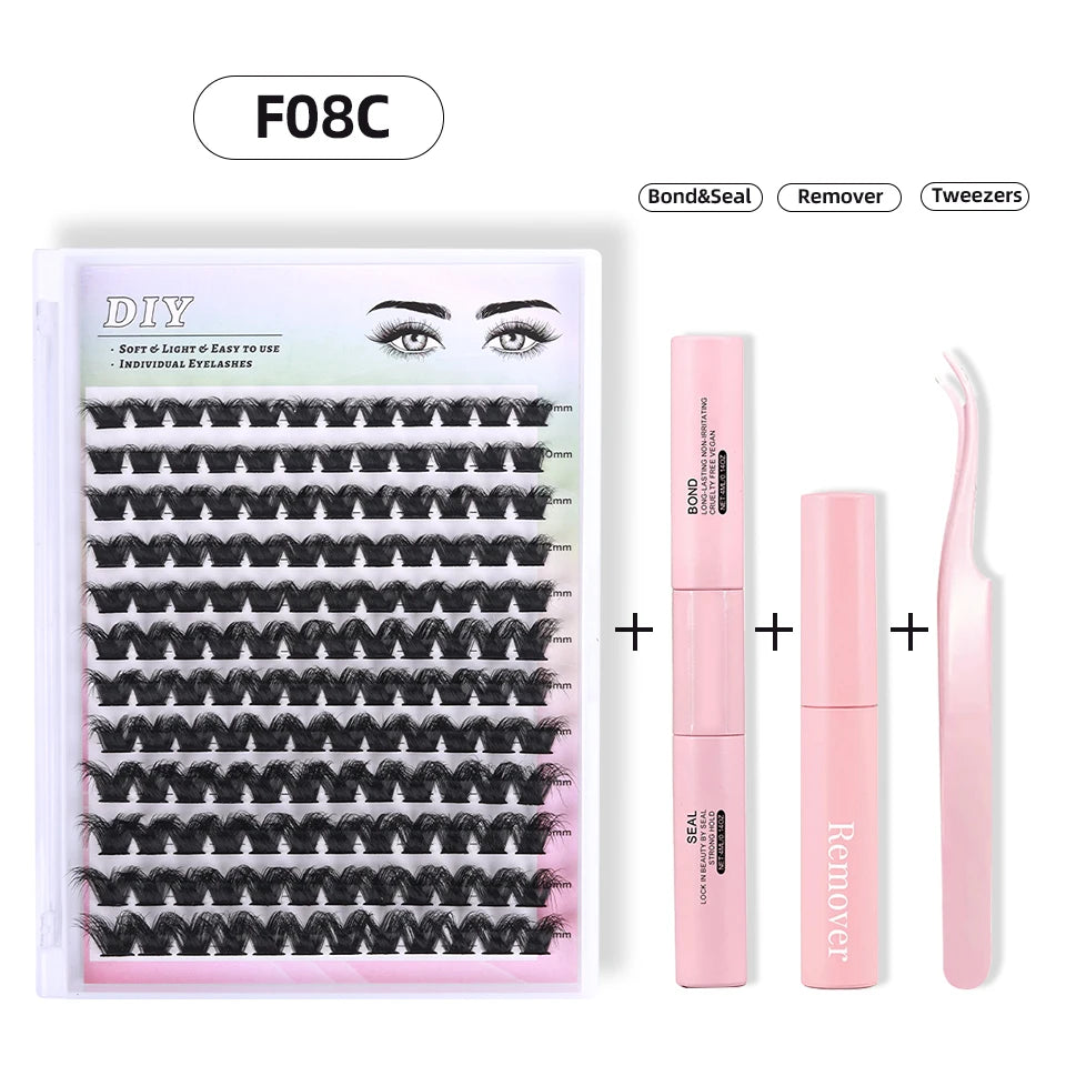Lash Clusters Set DIY Lashes Extension Kit Individual Eyelash Extension Kit Full Set Lashes Kit with Lash Bond and Seal Makeup