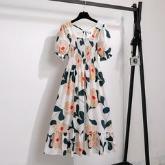 Printemps été robes en mousseline de soie mode femme taille élastique à manches courtes plissée tenue décontractée femmes robes a-ligne robes