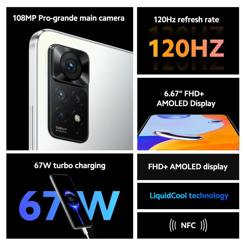 Global Rom Xiaomi Redmi Note 11 Pro 5G Smartphone 8GB 256GB 108MP caméra MTK Helio G96 Octa Core 120Hz affichage NFC