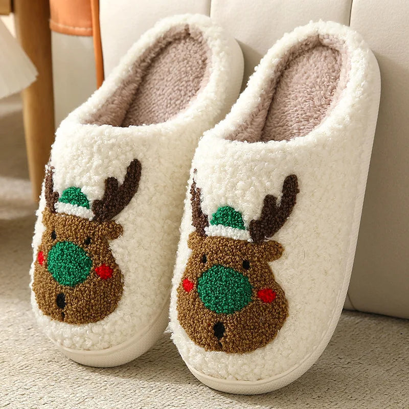 Nouveau hiver belles femmes pantoufles filles mode fleurs maison diapositives Couples mou mouettes sandales plates hommes tongs de noël
