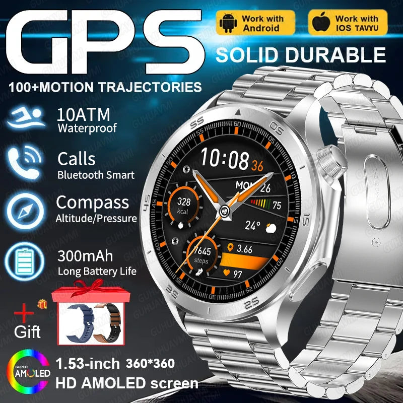 Montre connectée GPS pour hommes, avec boussole, altimètre de pression, étanche IP68, appel Bluetooth, écran AMOLED, nouveau, 2025