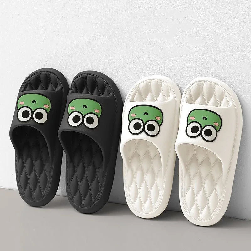 Tongs de plage coordonnantes à motif de grenouille, sandales souples d'été à motif de dessin animé mignon