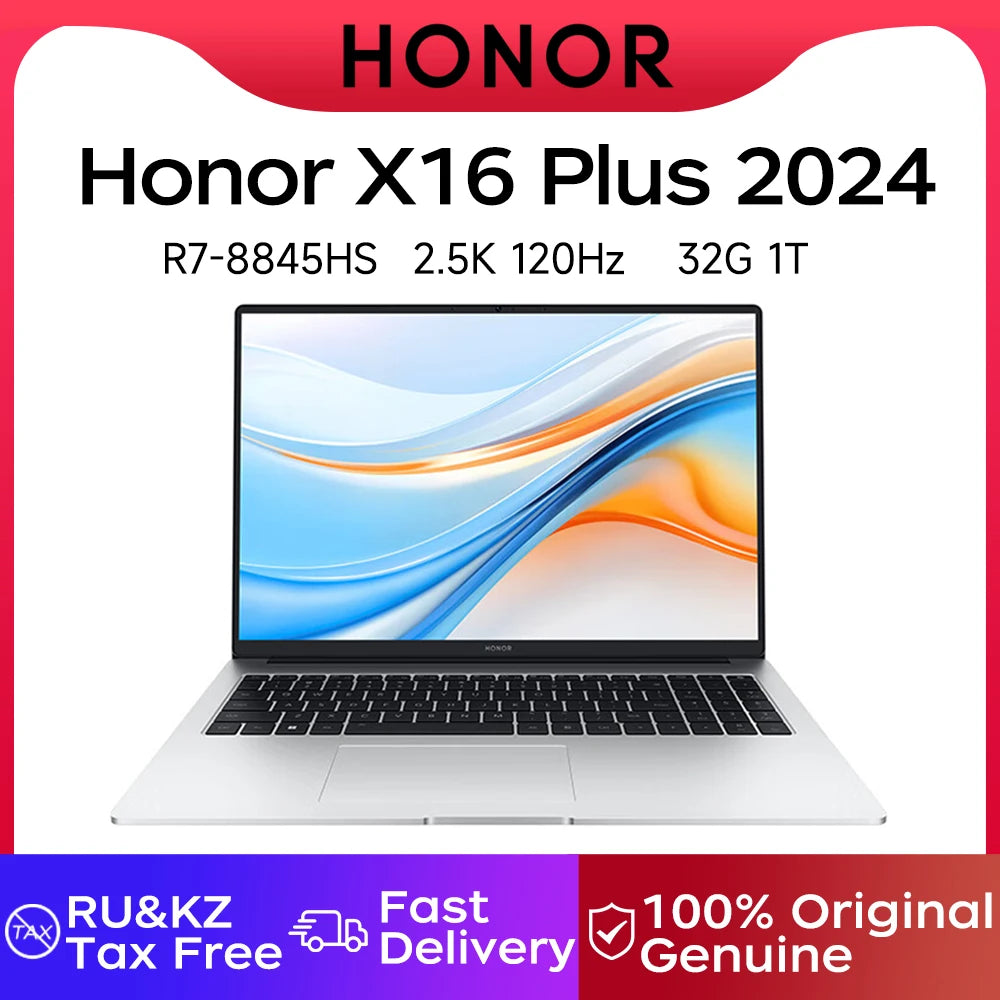 Honor-PC portable X16 Plus 16 pouces 2024 Riptide R7 8845HS, 16 Go/32 Go RAM, 512 Go/1 To/2 To SSD, 2.5K, 120Hz, ordinateur fin et léger