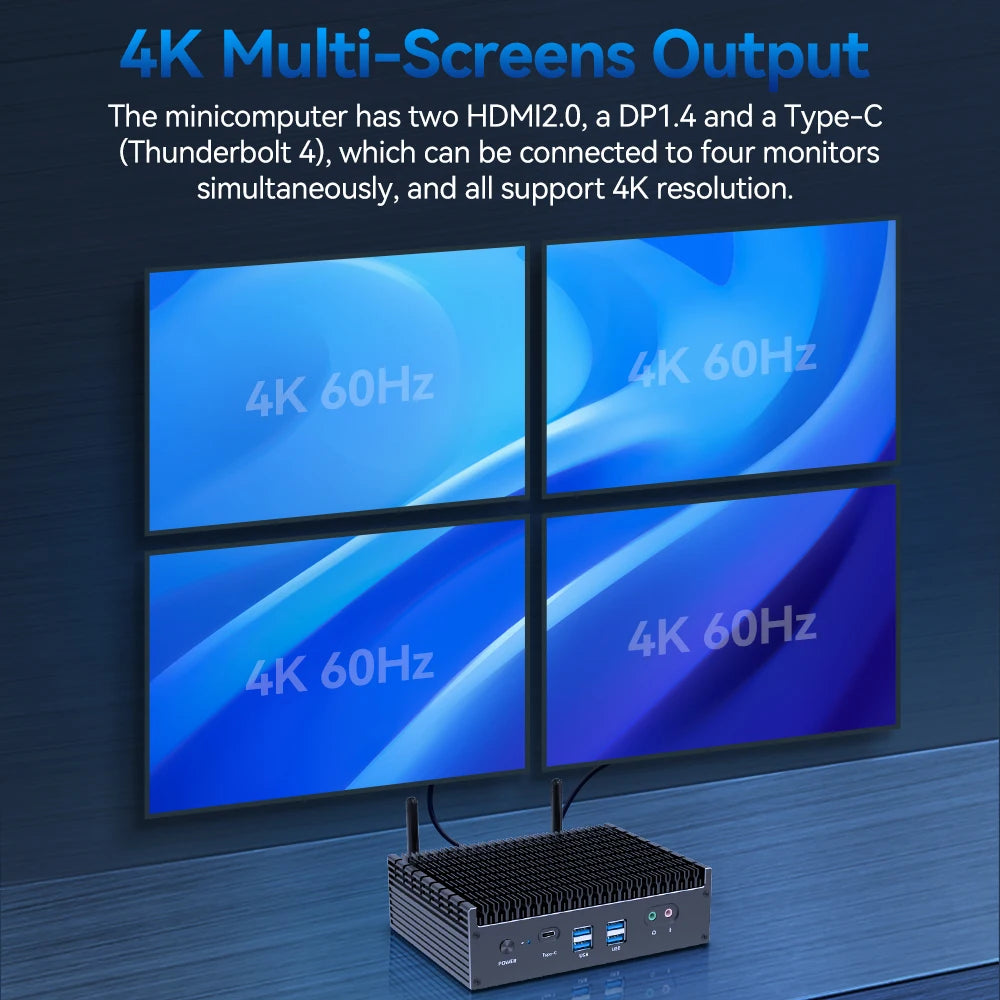 Intel 13e génération i7 1355U i5 1335U Min PC Dual-DDR4 2x M.2 NVcloser SSD Slots Windows 11 4K UHD WiFi6 Thunderbolt 4 sans ventilateur