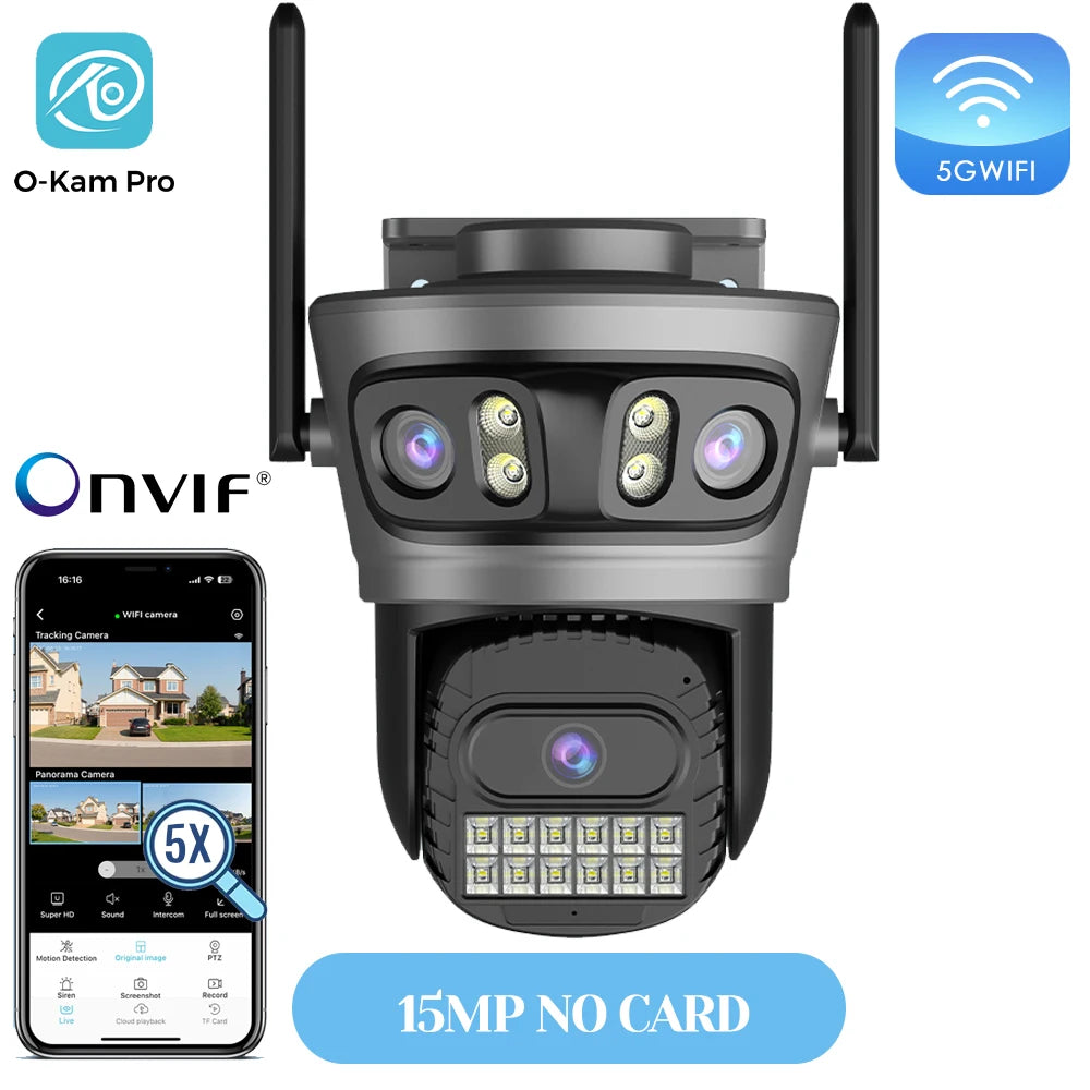 Caméra Wifi d'extérieur 20MP Caméra HD 10K à trois objectifs Caméra IP PTZ 5G Objectif zoom numérique 10X Caméra de  suivi humain AI Auto Detect Caméra de sécurité Caméra de sécurité pour la maison Caméra Wifi e